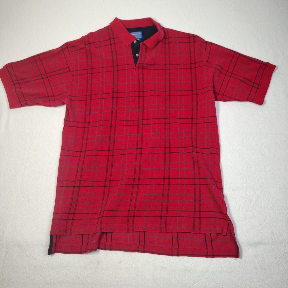 VINTAGE Pendleton Polo Shirt Mens XL Red Plaid Short Sleeve 100% Cotton Casual‎